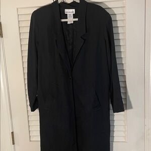 David Benjamin Long Sophisticated Black Single Button Pocketed Trench Coat